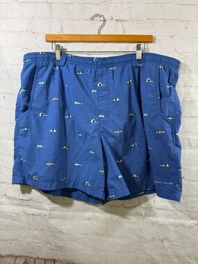 Columbia PFG Blue Fish Print Men's Swim Trunks Size XL Fishing Shorts